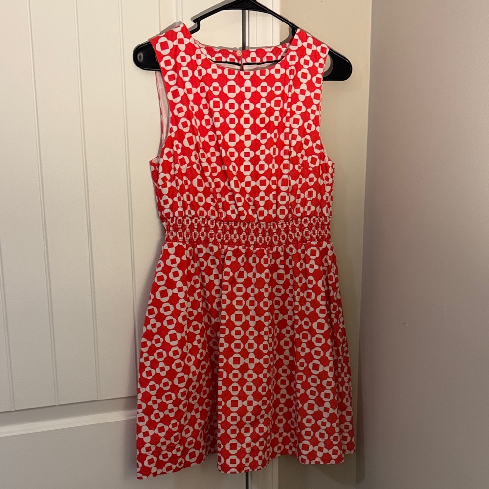 Boden Red and White Geometric Dress